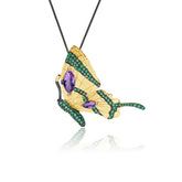 Vintage Style Brooch Pendant Dual-use Inlaid Natural Colourful Gemstone Flying Butterfly Silver Necklace for Women