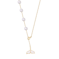 Mermaid Tail Pearl Tassel Silver Necklace