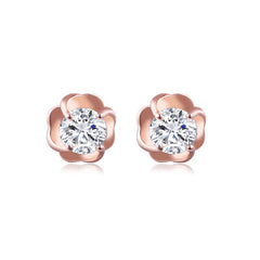 Round Zircon Flower Silver Studs Earrings for Women