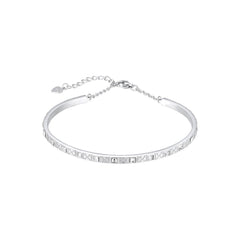 Carving Pattern with Square Zircon Silver Bracelet for Women