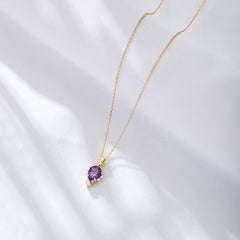 Natural Amethyst with Zircon Pendant Sterling Silver Necklace for Women
