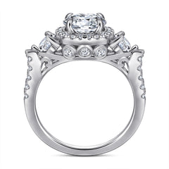 (1.2CT) Round Zircon Soleste Halo Cathedral Silver Ring for Women
