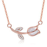 Tulip with Zircon Pendant Silver Necklace for Women