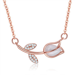 Tulip with Zircon Pendant Silver Necklace for Women