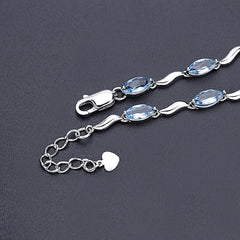 Marquise Shape Natural Gemstones Beading Silver Bracelet
