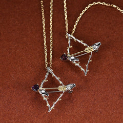 Cupid Bow Design Inlaid Natural Colourful Treasure Brooch Pendant Dual-use Silver Necklace for Women