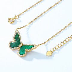 Zircon Malachite Butterfly Pendant Sterling Silver Necklace