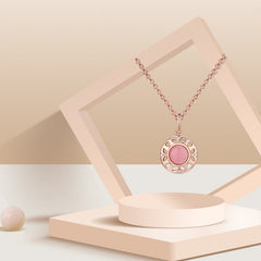 Circle Pink Mother-of-pearl with Zircon Silver Necklace for Women