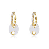 Colourful Oval Pendant with Half Circle Zircon Silver Hoop Earrings for Women