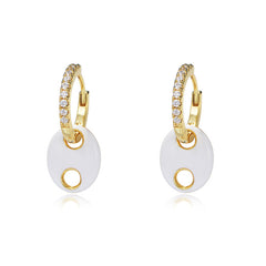 Colourful Oval Pendant with Half Circle Zircon Silver Hoop Earrings for Women