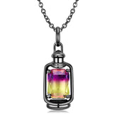 Black Portable Lamp with Rectangle Colourful Crystal Silver Necklace
