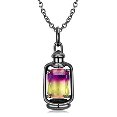 Black Portable Lamp with Rectangle Colourful Crystal Silver Necklace