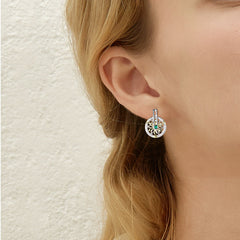 Creative Kaleidoscope Pattern Rotatable Circle Pendant Sterling Silver Drop Earrings