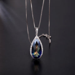 Crystal Soleste Halo Water Droplet Pendant Silver Necklace for Women