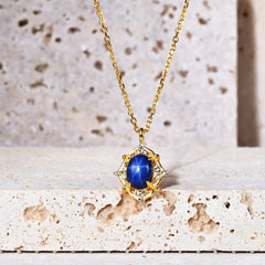 European Fashion Luxury Jewelry Design Six Starlight Synthetic Gemstone Oval Shape Pendant Plated Gold Silver Necklace for Women