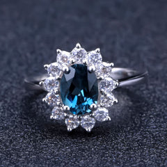 Luxury Natural Blue Topaz S925 Sterling Silver Ring