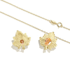 Golden Maple Leaf Pear Shape Orange Zircon Silver Necklace