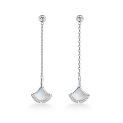 Tassel Opal Stone Ginkgo Leaf Silver Drop Earrings for Women