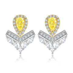 Pear Drop Yellow Zircon V-shape Silver Studs Earrings for Women
