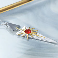 Creative Design Jewelry Inlaid Red Agate Sun Goddess Pendant Sterling Silver Necklace for Women