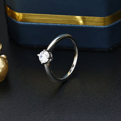 Round Zircon Solitaire with Interweave V Shape Three-in-one Silver Ring Set