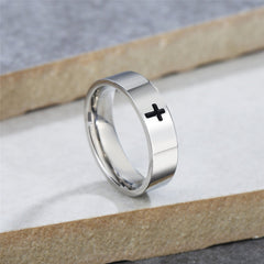 Simple Latin Cross Smooth Titanium Steel Ring for Men
