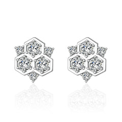 Round Zircon Honeycomb Sterling Silver Stud Earrings