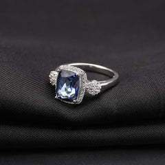Vintage Luxury Soleste Halo Radiant Cut Crystal S925 Silver Ring