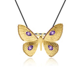Palace Style Inlaid Colourful Gemstones Brooch Pendant Dual-use Design Butterfly Silver Necklace Pendant for Women