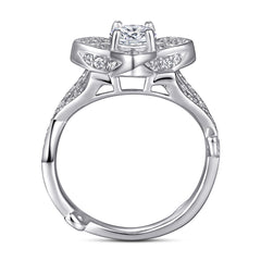 Exaggerated Round Zircon Clover Cathedral Silver Ring for Women