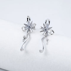 Zircon Fireworks Design Tassel Silver Drop Earrings for Women