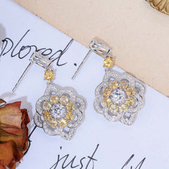 Natural Yellow Crystal Flower Drop Earrings