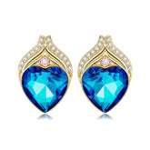 Fish Tail Heart Shape Blue Zircon Silver Stud Earrings