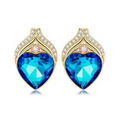 Fish Tail Heart Shape Blue Zircon Silver Stud Earrings
