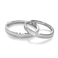 V-shape Round Zircon Silver Couple Ring
