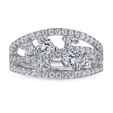 Exaggerated Zircon Leaf Hollow Silver Ring for Women
