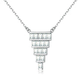 Rectangle Zircon Cake Shape Pendant Silver Necklace for Women