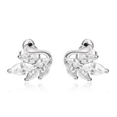 Marquise Zircon Cygnet Silver Studs Earrings for Women
