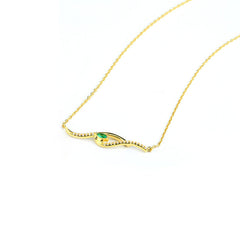 Geometric Wave with Green Marquise Zircon Silver Necklace for Women