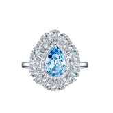 Luxury Halo Pear Drop Natural Blue Topaz Ring