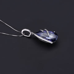 European Design Inlaid Natural Crystal Pear Drop Pendant Silver Necklace for Women