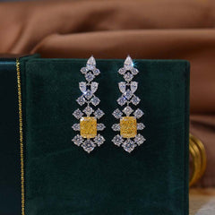 Rectangular Yellow Zircon Flower Tassel Drop Earrings