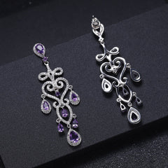 French Romantic Style Inlaid Natural Amethyst Luxury Silver Drop Earrings for Women