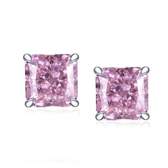 Solitaire Square Pink Zircon Stud Earrings