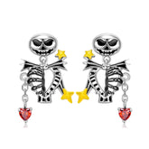 Halloween Skull Skeleton Tassel Heart Shape Red Zircon Silver Drop Earrings