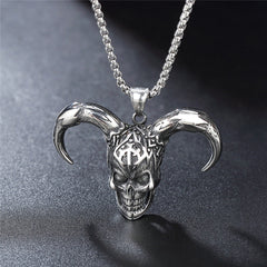 Halloween Sheep Horn Clown Skull Titanium Steel Pendant for Men