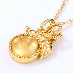 Bee Round Shape Yellow Crystal Sterling Silver Pendant