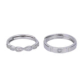 Rectangle and Bowknot Design Zircon Opening Sterling Silver Couple Ring