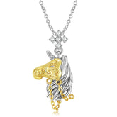 Gold Mask Unicorn Pendant Zircon Silver Necklace