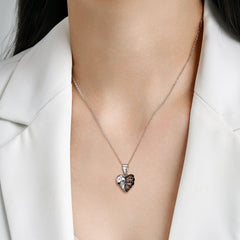 Halloween Skull and Body Skeleton Heart Pendant Silver Necklace